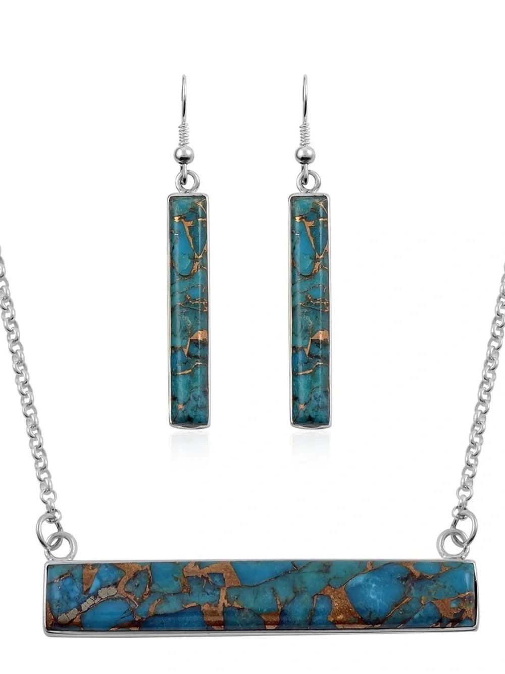 Santa Fe Style Mojave Turquoise Bar Necklace and Earrings Set - 56.90g 5.59 ctw